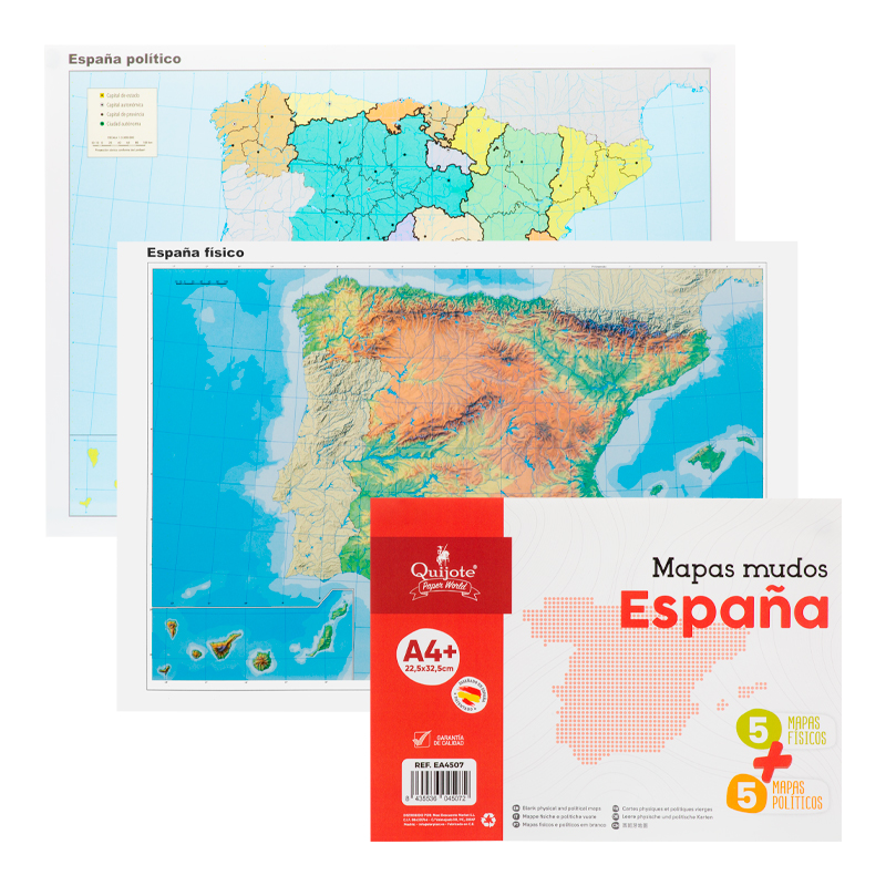 Mapa Mudo España Físico Y Político Quijote Paper World 0206